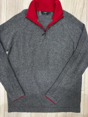 Suéter Kinross Cashmere 100% Cachemira Cuarto Cremallera Gris Rojo Borde Para Hombre Talla L Foto 1 de 4