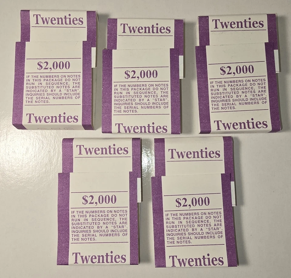 5 BEP Currency Money Cash Straps Total -From 2006 $20 ($20000)  BEP Brick - Image 1 of 4