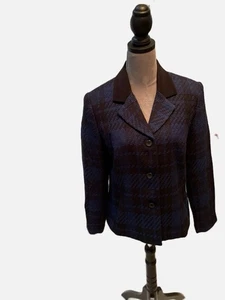 VTG Joan Leslie Women Blue Tweed Button Front Lined Jacket Size 10 Pre-Owned. - Picture 1 of 9