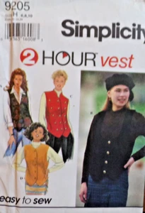 Simplicity Sewing Pattern 9205 Misses Vests Lined 4 Variations Sizes 6-10 UNCUT - Picture 1 of 6