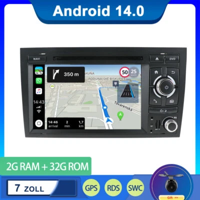 7" Autoradio Für Audi A4 B6 B7 S4 RS4 GPS Navi Android 14 BT WIFI DAB DVD Kamera - Bild 1 von 4