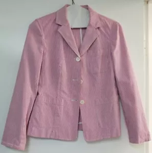 MICHAEL KORS Cotton Red White Pin Striped Blazer Jacket Womens Size 8 - Picture 1 of 6