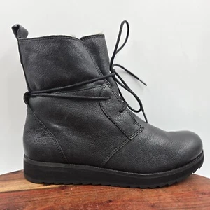 Clarks Minx Judy Boots Women's 6M Black Leather Faux Fur Lined Combat Comfort - Picture 1 of 13