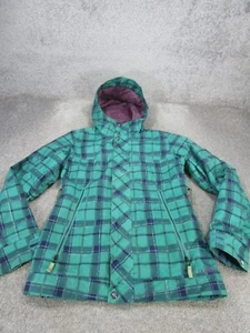 Burton Jacket Womens Xs Dryride Green Plaid Hooded Windbreaker *Stain - Picture 1 of 9