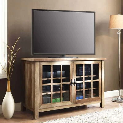 Rustic TV stand Entertainment Media Center to 55 in. Weathered Oak Wood Console  - Image 1 of 4