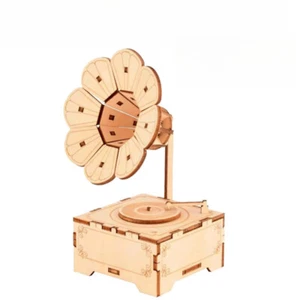 3D puzzle toys wooden diy A wind-up phonograph Music box Birthday presents kids - Picture 1 of 8