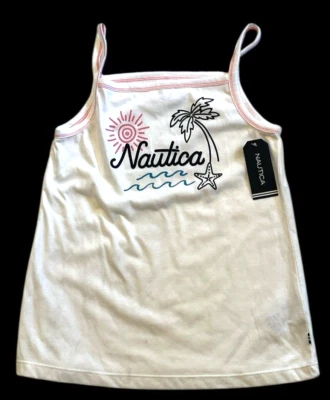 Camiseta sin mangas Nautica niña 8/10 blanca deletreada playa natación verano cuello cuadrado pulóver Foto 1 de 4