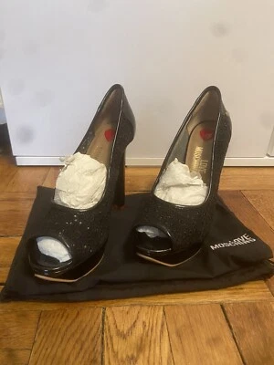 LOVE MOSCHINO Womens Platform Peep Toe Lace Floral Heels Black size 37 (6.5) - Image 1 of 4