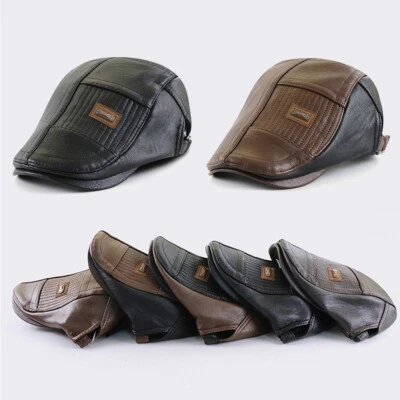 Boina de hiedra de cuero PU suave vintage para hombre boina de noticiero Gatsby golf cabbie gorra plana sombrero✿ Foto 1 de 4