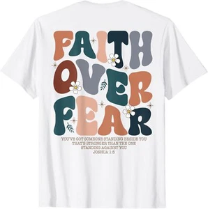 Christian Women Girls Kids Jesus Religious Faith Over Fear T-Shirt - Picture 1 of 8