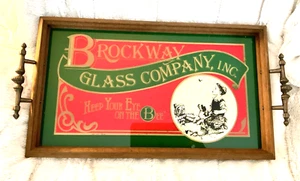 Vassoio servizio due manici pubblicitario vintage Brockway Glass Company 19”x11” - Foto 1 di 7