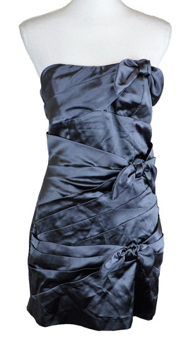 VALENTINO Abito senza spalline senza parole raso fiocco davanti formale festa cocktail grigio taglia 7