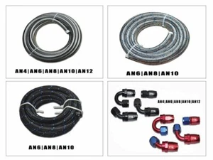 AN4 6 8 10 12 - FUEL HOSE FITTING STAINLESS STEEL NYLON BRAIDED E85 OIL LINE - Picture 1 of 5