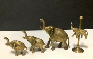 Lot of 4 Vintage 2 LBS Solid Brass All Trunk Up India Elephant Figurines - Picture 1 of 8