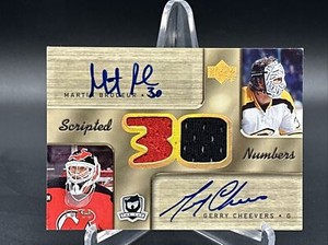 2005-06 The Cup Scripted Numbers Gerry Cheevers Martin Brodeur #16/30 Auto