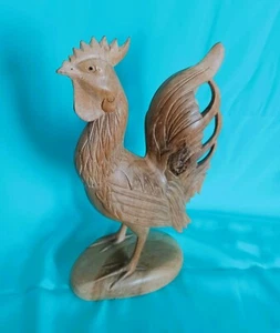 Vintage Hand Carved Wooden Rooster Collectable 30 cm High - Picture 1 of 6