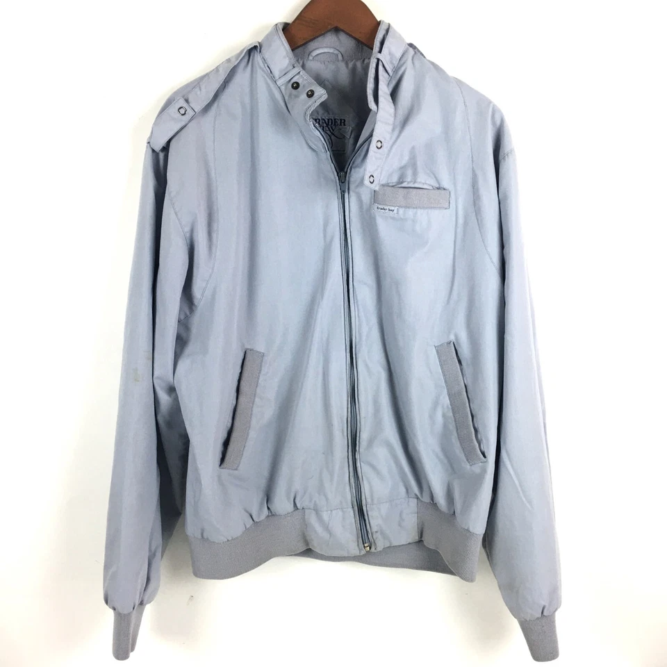Vintage Trader Bay Mens Jacket Large Gray Zipper Front Racer 80s Retro - Image 1 of 4