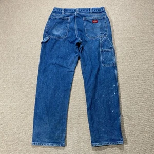 Dickies Carpenter Jeans Mens 32x31 Blue Denim Thrashed Distressed Work Pants USA - Picture 1 of 13