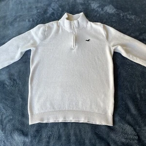 Hollister 1/4 Zip Long Sleeve White Mock Pullover Medium - Picture 1 of 10