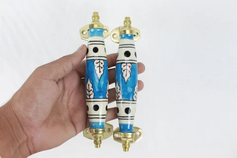 Ceramic Door Handle Set New Hand Painted Floral Art Brass Collectible Handle 2Pc Cover