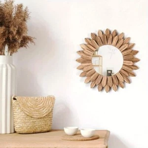 Rustic Farmhouse Decorative Mirror Wooden Aesthetic Mirror Living Room - Picture 1 of 11