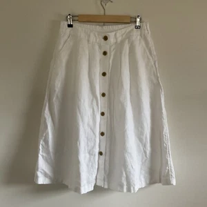 Lands End White Button Front 100% Linen Midi A-Line Skirt Sz 10 Preppy Coastal - Picture 1 of 9