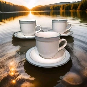 Crowning Fashion Johann Haviland blaues Band Tasse und Untertasse Set 6 Teile - Bild 1 von 7