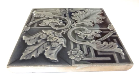 Minton Hollins Co Cobalt Majolica Aesthetic Eastlake Victorian Leaf Art Tile Cover