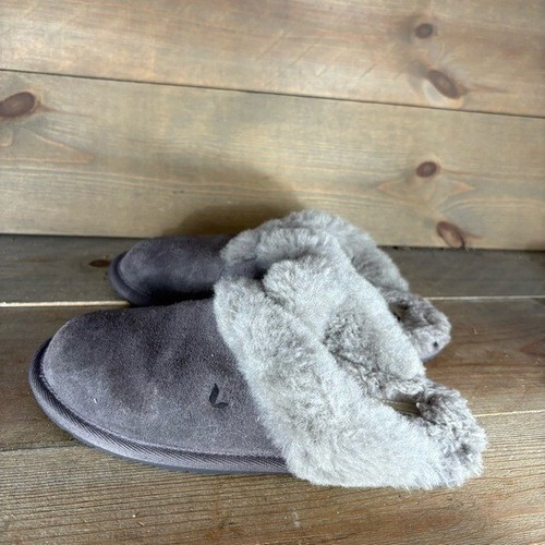 ugg milo donna taglia 6 scarpe grigio scamosciato foderato pelliccia ciabatte comode