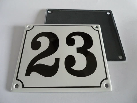 Old German White Enamel Porcelain Metal House Door Number Street Sign / Plate 23 Cover