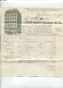 Billhead ilustrado de colección Lewis Coleman Dry Products 1873 Boston MA  - Imagen 1 de 1
