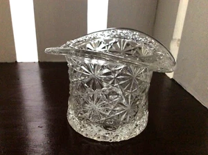 CRYSTAL CUT THICK CLEAR GLASS CANDY DISH TOP HAT starburst pattern MCM Antique - Picture 1 of 4