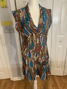 Nanette Lepore Women's Fall Colors Geometric 100% Silk Asymmetric Hem Dress 6 - Picture 1 of 9