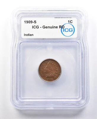1909-S Indian Head Cent Genuine RD ICG *0072 - Image 1 of 3