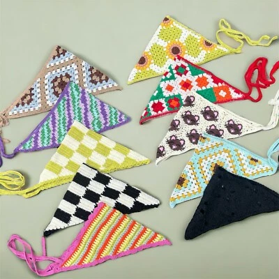 Crochet Bandana Headbands, Hippie Triangle Hairbands Boho Head Scarf Hair Scarf - Image 1 of 4