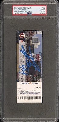 Julio Rodriguez Signed MLB DEBUT Full Ticket Stub Psa 9/9 AUTO 4/8/22 Mariners - Image 1 of 2