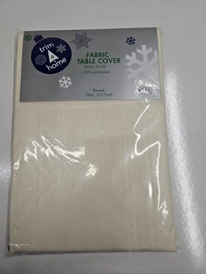 Trim A Home Ivory Fabric Table Cover TableCloth 70 inches Round New - Image 1 of 4