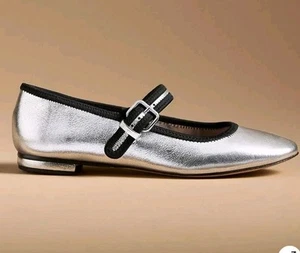 Neu im Karton Anthropologie Maeve Mary Jane flache Damenschuhe Größe 8-8,5 EU 39 silberfarben - Bild 1 von 10