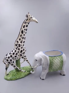 Vietri Italian Pottery Porcelain Elephant Planter and Giraffe Statue - Picture 1 of 21