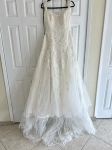 Pronovias Wedding Princess Ball Gown W Shoulder Straps Embroidered Tulle Sz 10 - Picture 1 of 19