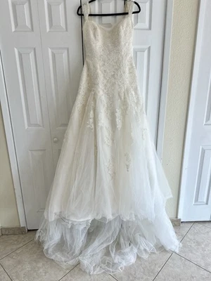 Pronovias Wedding Princess Ball Gown W Shoulder Straps Embroidered Tulle Sz 10 - Image 1 of 4