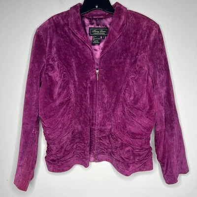 Vintage Y2K 90s Suede Leather Jacket Women's 1X Purple Ruched Western Moto Biker - Image 1 of 4