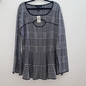 Suéter Ashley Stewart Pata de Gallo Recortado Peplum Nuevo con Etiquetas 22/24 Pecho Enjaulado - Imagen 1 de 5