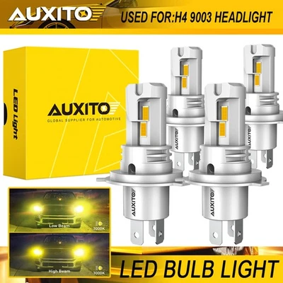 4PC AUXITO H4 9003 HB2 LED Headlight Bulbs Conversion High Low Beam Amber Yellow - Image 1 of 4