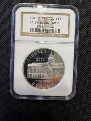 2001-P U.S. Capitol Silver Dollar • NGC PF69 Ultra Cameo • Commemorative $1 - Image 1 of 4