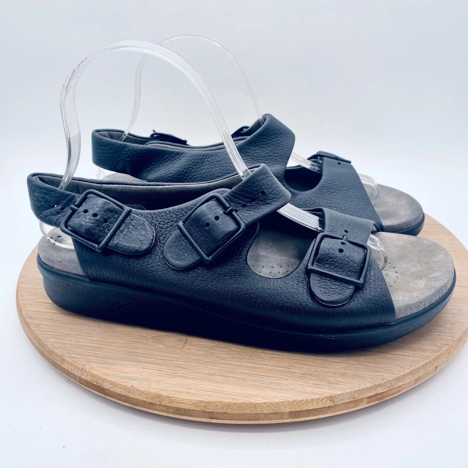 SAS Sandals Womens 12 Black Leather Slingback Comfort Peep - Image 1 of 4