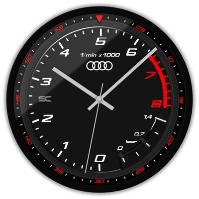 Orologio da parete Nero 30cm Silenzioso Contagiri per Fan Audi RS Sport Analogic - Immagine 1 di 4