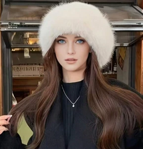 Wintermütze pelzig flauschig Kunstfell Damen mongolische Mode weiß - Bild 1 von 2