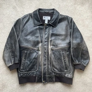 Eddie Bauer Lederjacke Herren Medium Distressed Bomber Braun Vintage Full Zip - Bild 1 von 13
