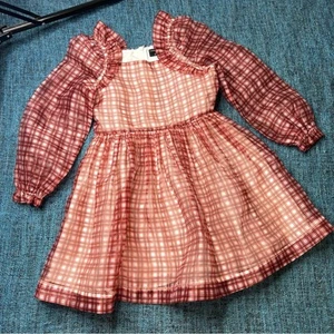 J.Crew Crewcuts Girl's Fairy-Tale Dress in Organza Plaid Ivory Vibrant Flame 10 - Picture 1 of 8
